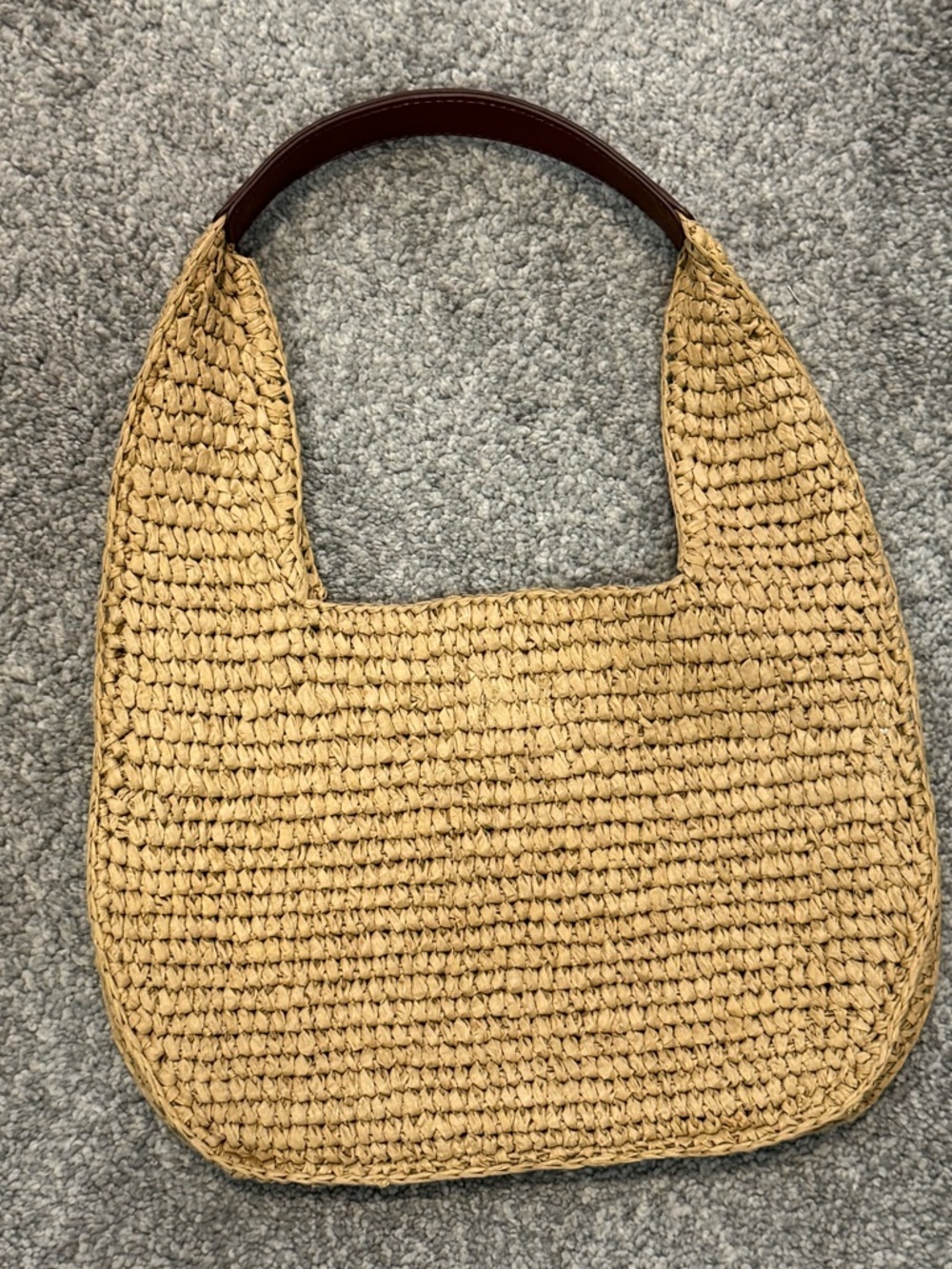 J. Crew Woven Straw Shoulder Bag with Brown Handle - Picture 2 of 6